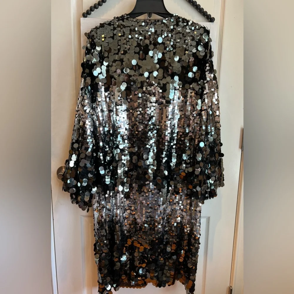 Anthropologie Ombré Black Silver Kimono Duster Jacket XS XL Sequin NWT HOST PICK - Picture 7 of 8